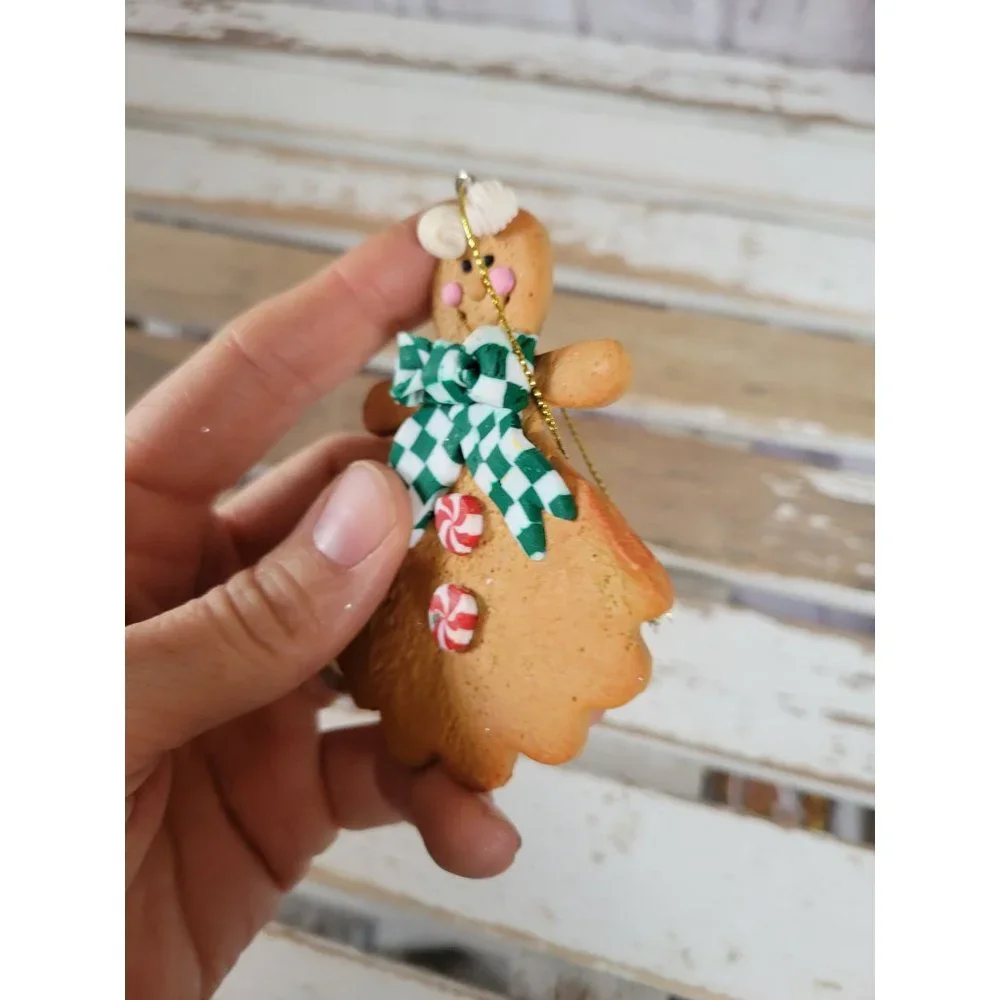 Gingerbread green bow tie‎ girl candy cookie ornament vintage Xmas tree